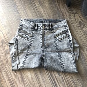 High waist retro grey and black wash jeans